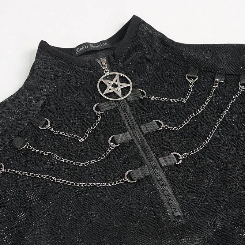 DEVIL FASHION Women's Gothic Stand Collar Cutout Shirt