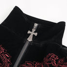 DEVIL FASHION Women's Gothic Stand Collar Floral Embroidered Coat Black