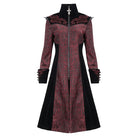 DEVIL FASHION Women's Gothic Stand Collar Floral Embroidered Coat Red