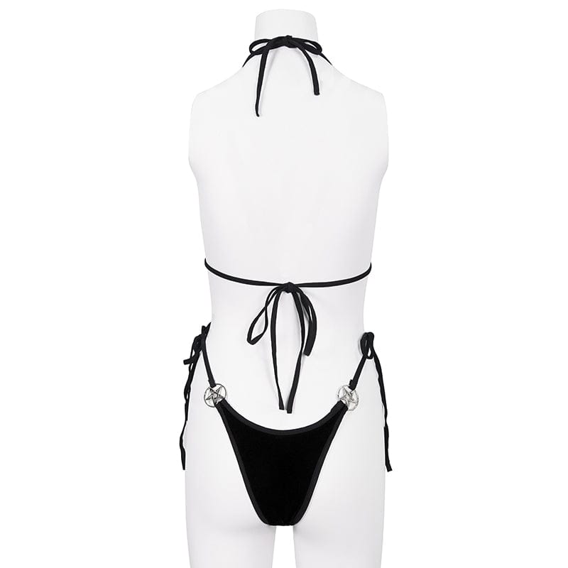 DEVIL FASHION Women's Gothic Star Tie Side Bikini