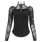 DEVIL FASHION Women's Gothic Strappy Halterneck Mesh Shirt