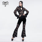 DEVIL FASHION Women's Gothic Strappy Lace Splice Flared Leggings