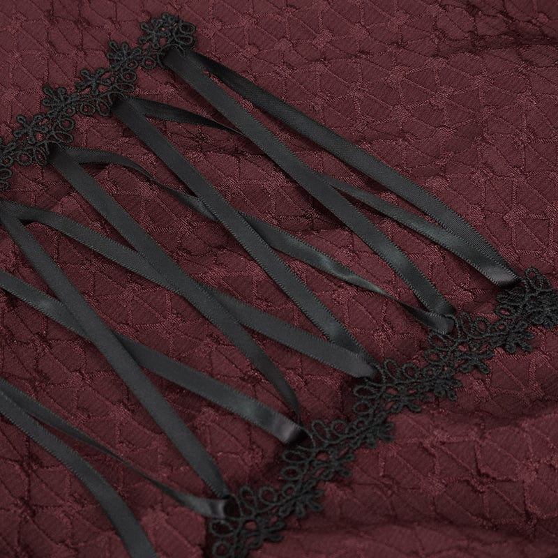 DEVIL FASHION Women's Gothic Strappy Off Shoulder Halterneck Shirt Red