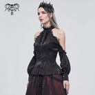 DEVIL FASHION Women's Gothic Strappy Off Shoulder Lace Hem Black Shirt