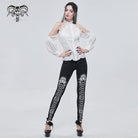 DEVIL FASHION Women's Gothic Strappy Off Shoulder Lace Hem White Shirt