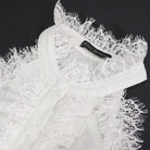 DEVIL FASHION Women's Gothic Strappy Off Shoulder Lace Hem White Shirt