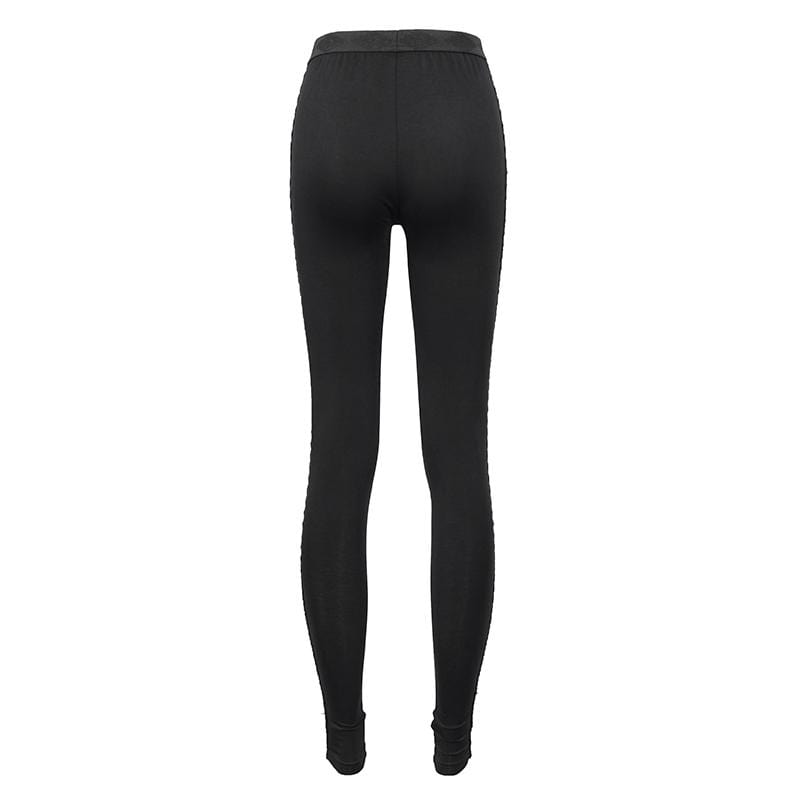 DEVIL FASHION Women's Gothic Strappy Printed Leggings White