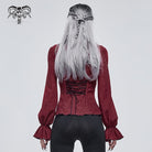 DEVIL FASHION Women's Gothic Strappy Puff Sleeved Ruched Red Shirt