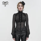 DEVIL FASHION Women's Gothic Strappy Stand Collar Ruffled Shirt
