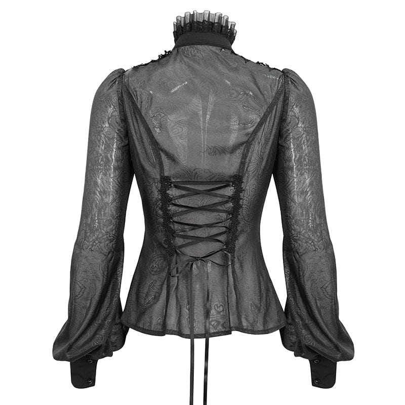 DEVIL FASHION Women's Gothic Strappy Stand Collar Ruffled Shirt