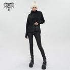 DEVIL FASHION Women's Gothic Strappy Turtleneck Ripped Shirt