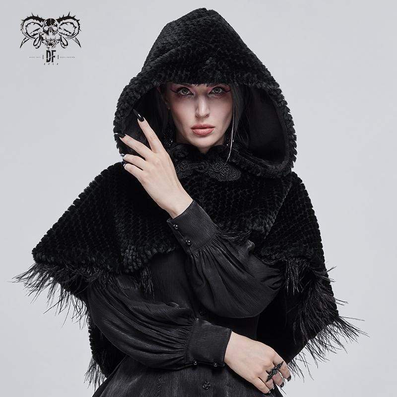 DEVIL FASHION Women's Gothic Strappy Unedged Cloak with Hood Black