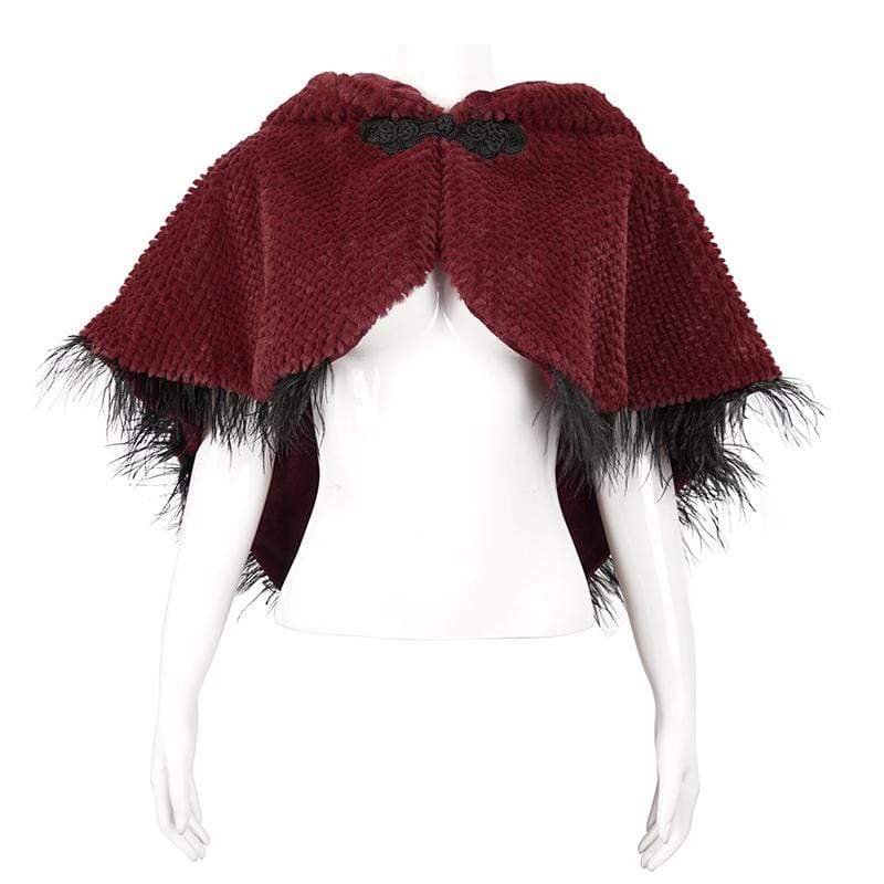 DEVIL FASHION Women's Gothic Strappy Unedged Cloak with Hood Red
