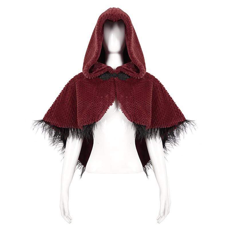 DEVIL FASHION Women's Gothic Strappy Unedged Cloak with Hood Red