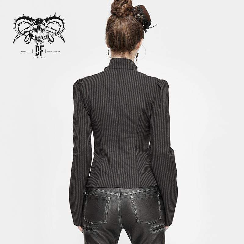 Women's Gothic Striped Falbala Splicing Faux Leather Shirts