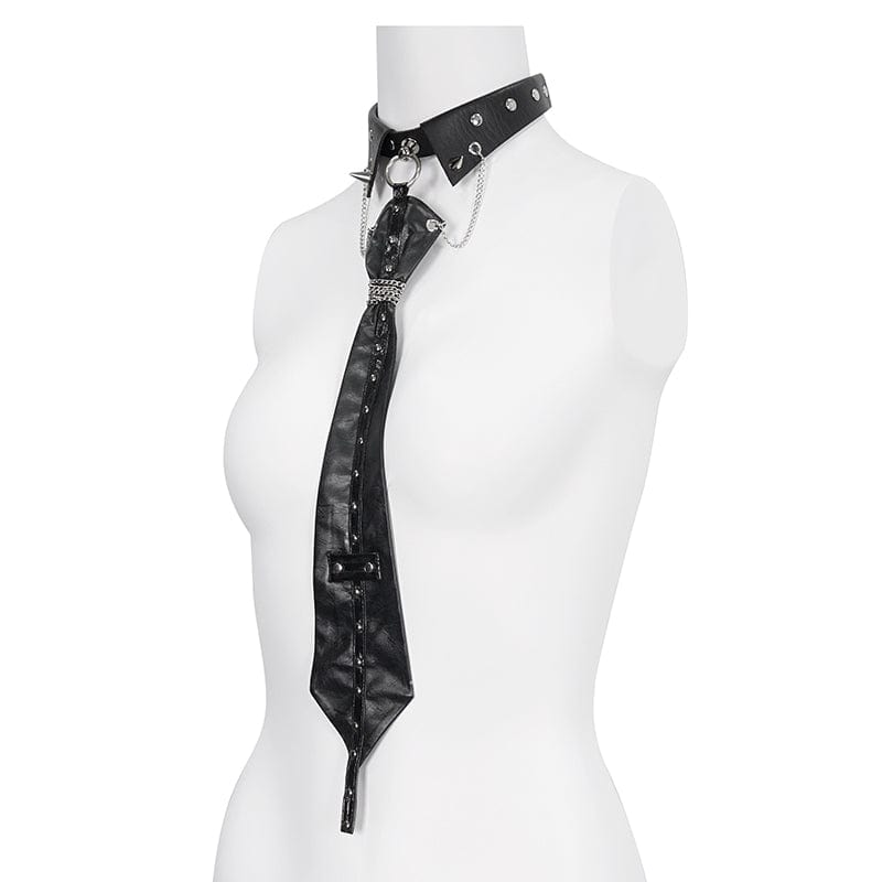 DEVIL FASHION Women's Gothic Studded Faux Leather Tie with Choker