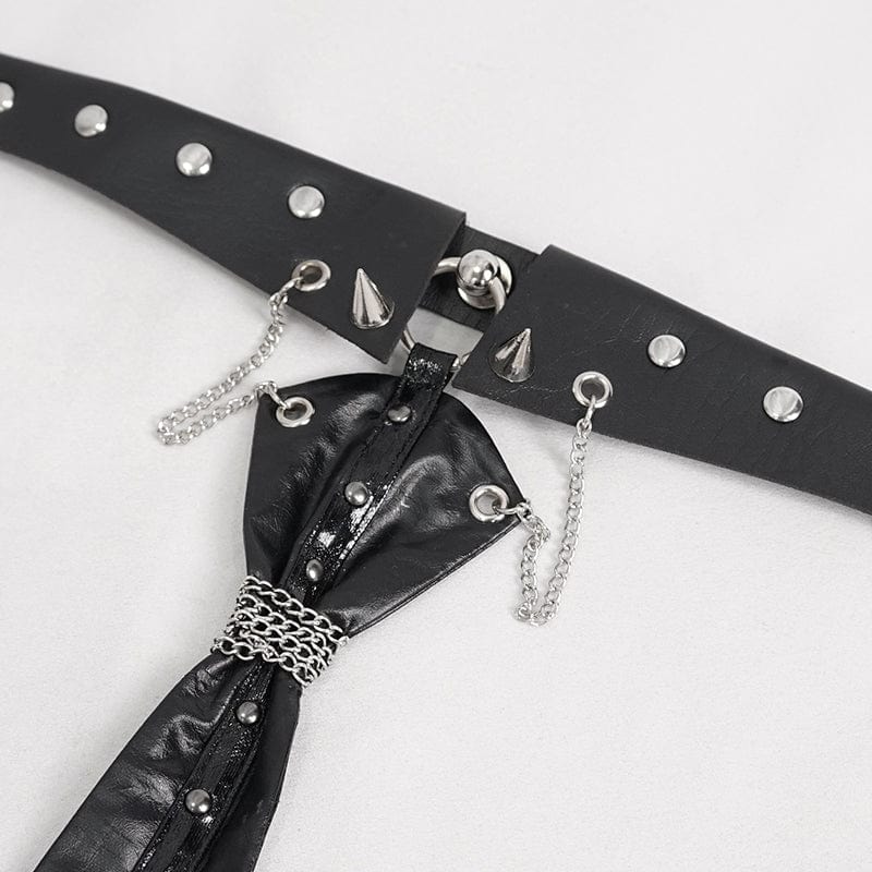 DEVIL FASHION Women's Gothic Studded Faux Leather Tie with Choker