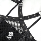DEVIL FASHION Women's Gothic Studded Mesh Splice Patent Leather Bodysuit
