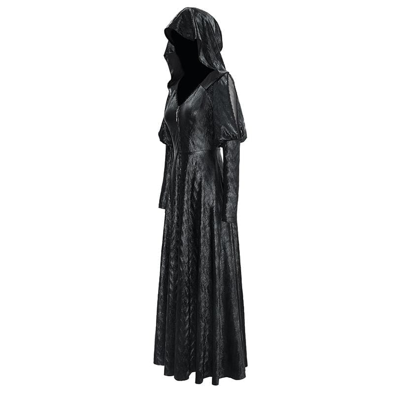 DEVIL FASHION Women's Gothic V-neck Front Zip Coats With Hood