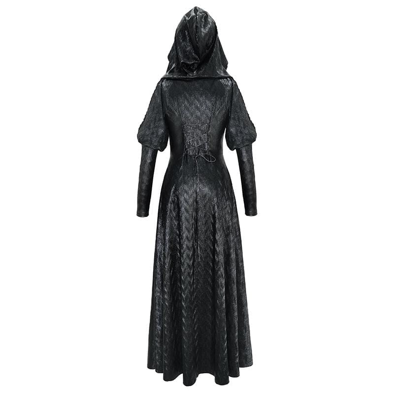 DEVIL FASHION Women's Gothic V-neck Front Zip Coats With Hood