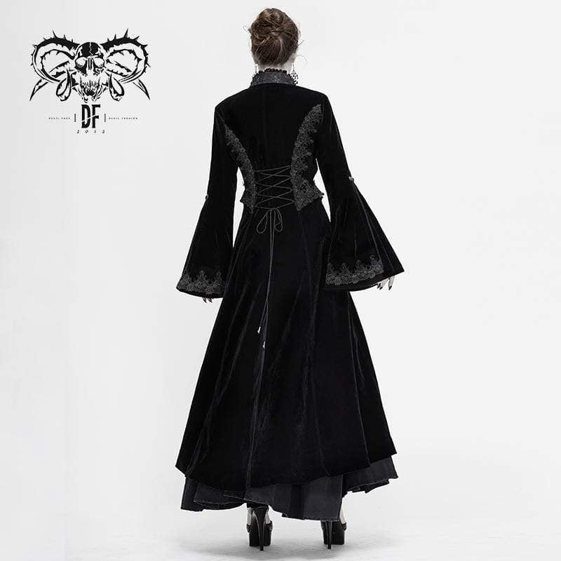 Women's Gothic Velet Large Lapel Flare Sleeve Long Coats