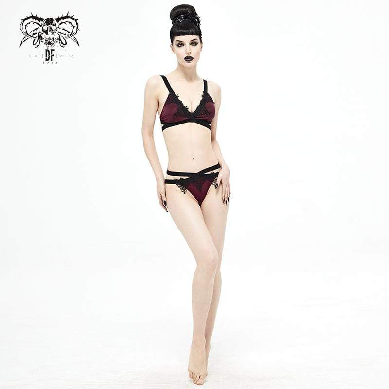 Women's Gothic Wine Red Strappy Bikini