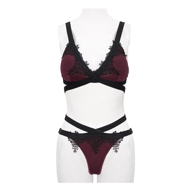 Women's Gothic Wine Red Strappy Bikini