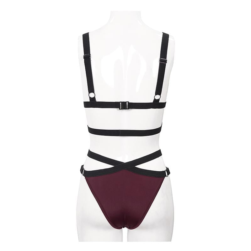Women's Gothic Wine Red Strappy Bikini