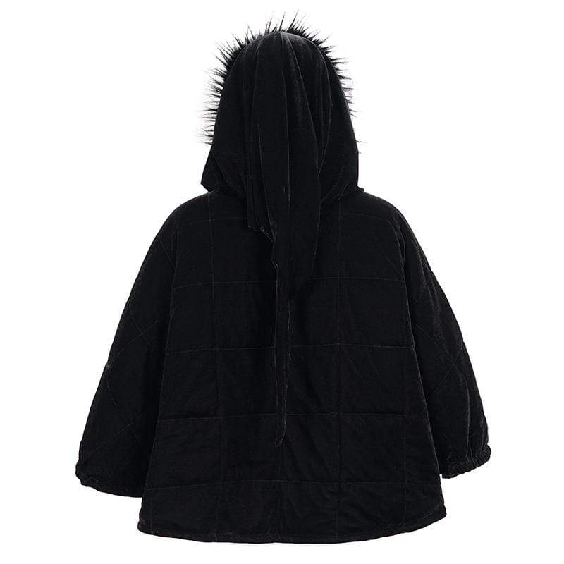 DEVIL FASHION Women's Gothic Zipper Velvet Cloak with Witch Hood