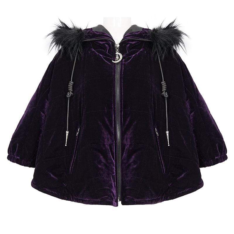 DEVIL FASHION Women's Gothic Zipper Velvet Cloak with Witch Hood