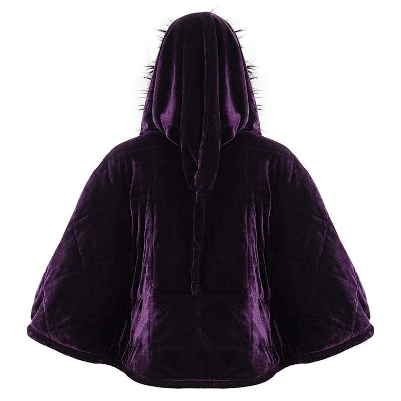 DEVIL FASHION Women's Gothic Zipper Velvet Cloak with Witch Hood