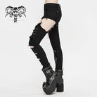 Women's Grunge Cutout Ripped Pants With Rivets And Chains