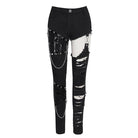 Women's Grunge Cutout Ripped Pants With Rivets And Chains