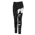 Women's Grunge Cutout Ripped Pants With Rivets And Chains