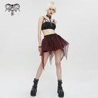 DEVIL FASHION Women's Grunge Double Color Irregular Layered Mesh Skirt