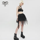 DEVIL FASHION Women's Grunge Irregular Layered Mesh Skirt