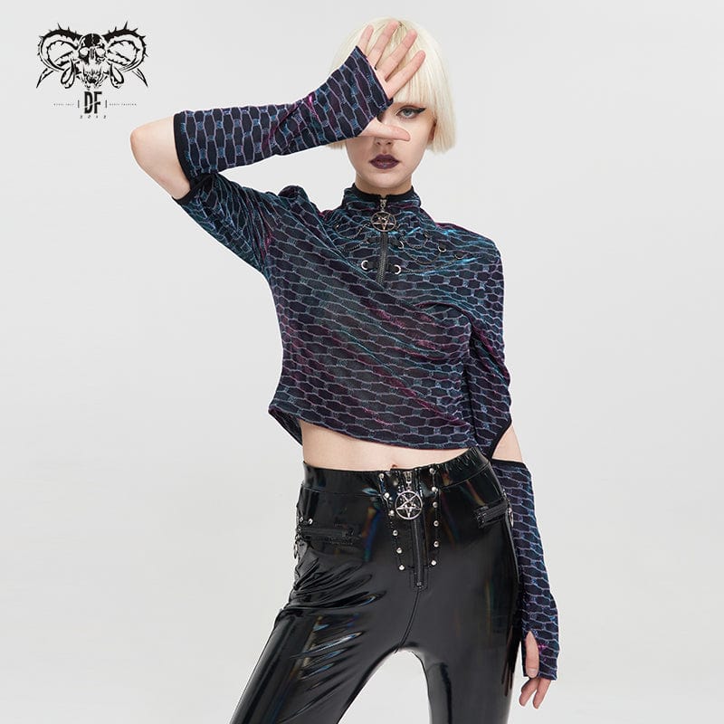 DEVIL FASHION Women's Grunge Scaly Printed Shirt