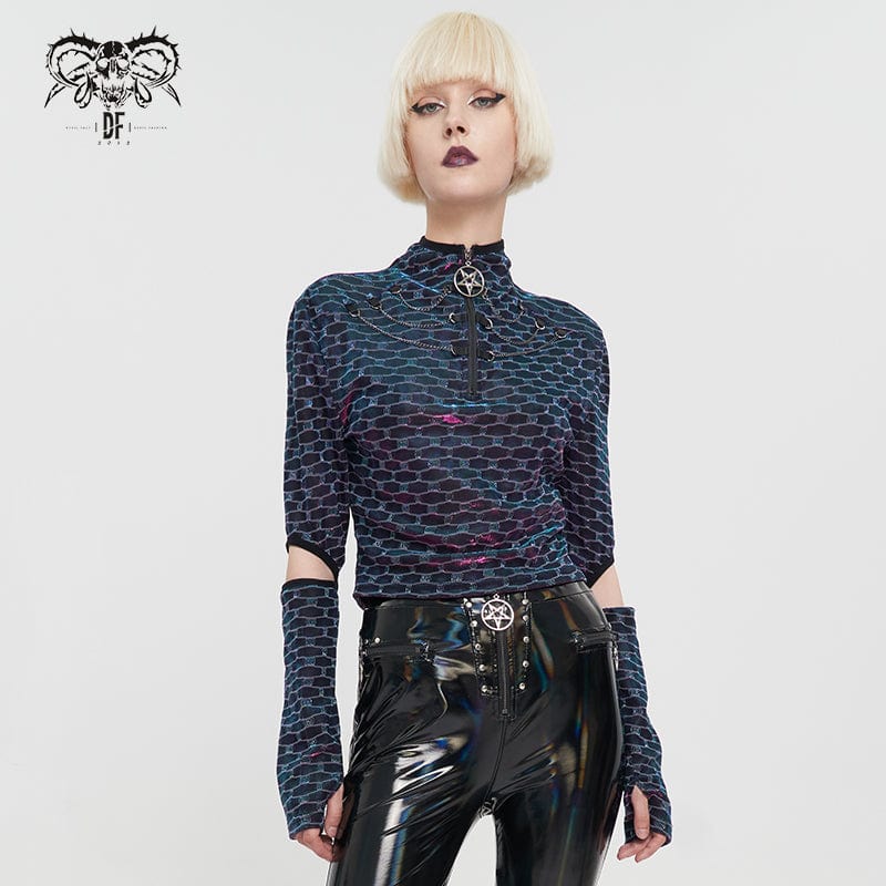 DEVIL FASHION Women's Grunge Scaly Printed Shirt