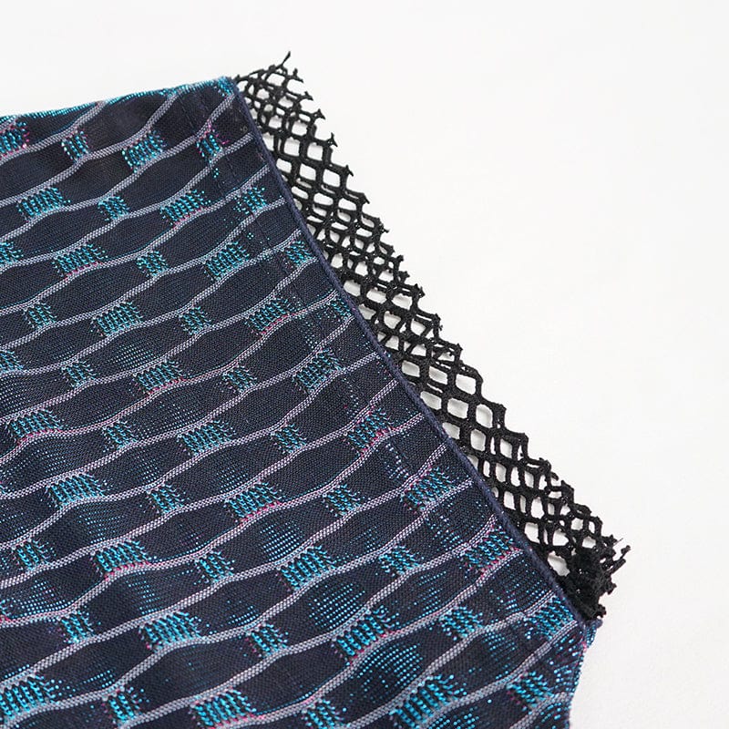 DEVIL FASHION Women's Grunge Scaly Printed Splice Mesh Crop Top with Buckle Strap