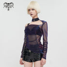 DEVIL FASHION Women's Grunge Slash Shoulder Chromatic Sheer Shirt