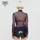 DEVIL FASHION Women's Grunge Slash Shoulder Chromatic Sheer Shirt