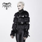 Devil Fashion Women's High Neck Belts Fluffy Pu Jackets