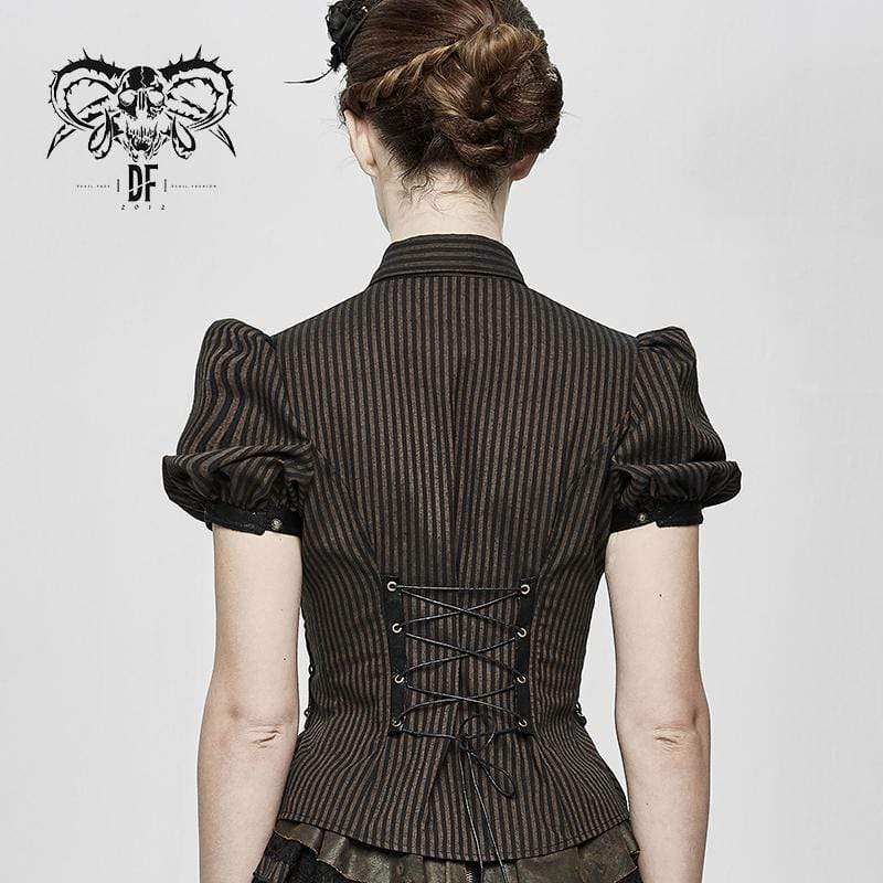 Women's Lace-up Steampunk Short Sleeve Shirts