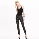 DEVIL FASHION Women's Low Rise Skinny Leather Punk Trousers