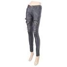 DEVIL FASHION Women's Low Rise Skinny Leather Punk Trousers