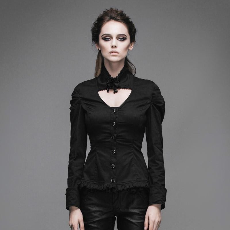 DEVIL FASHION Women's Peekaboo Neck Fitted Goth Top