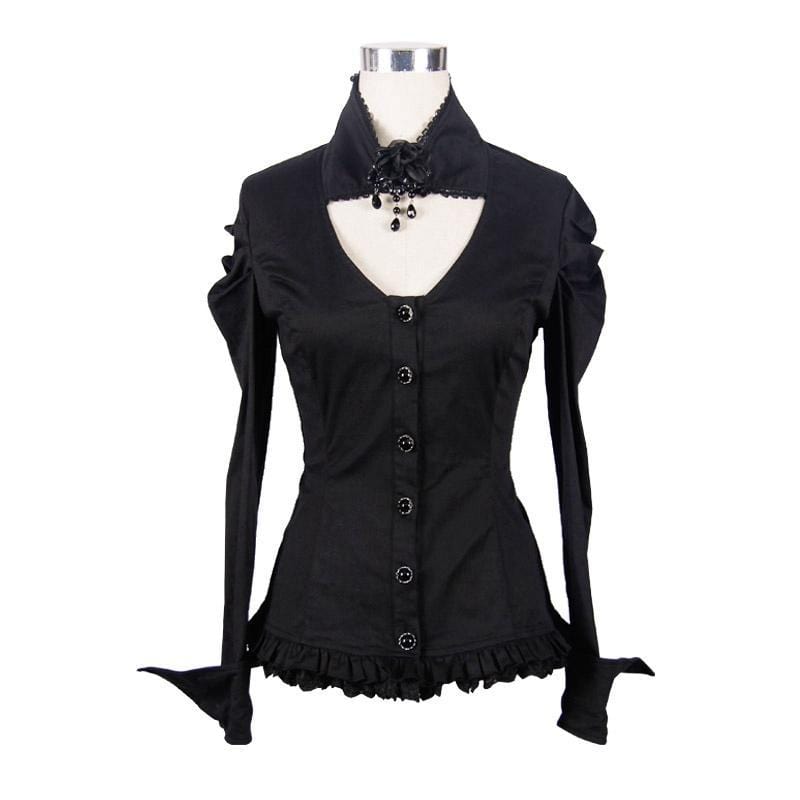 DEVIL FASHION Women's Peekaboo Neck Fitted Goth Top