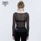 DEVIL FASHION Women's Punk Beaded Sheer Mesh Shirt