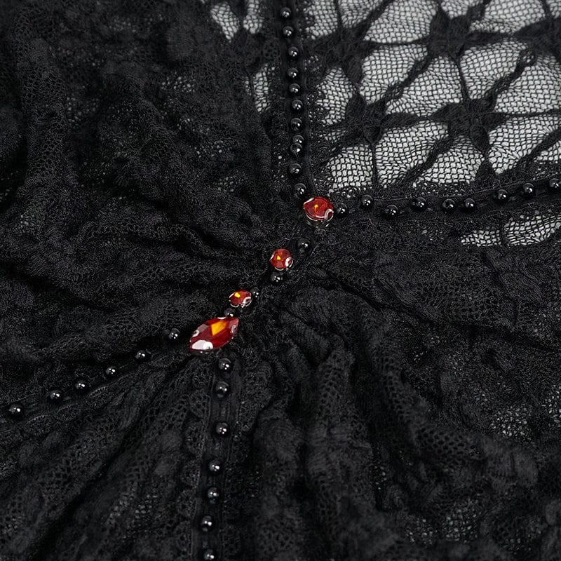 DEVIL FASHION Women's Punk Beaded Sheer Mesh Shirt