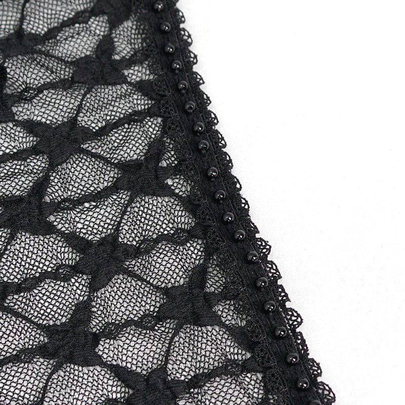 DEVIL FASHION Women's Punk Beaded Sheer Mesh Shirt